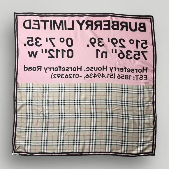 Burberry Silk Scarf 90x90 Horseferry Coordinates Logo Check Italy - Picture 2 of 11
